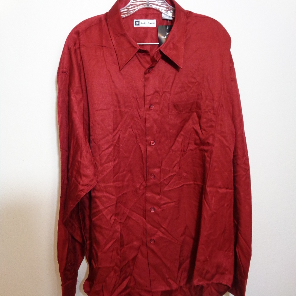 Bachrach Men's Silk Red Button Front Shirt Size XL